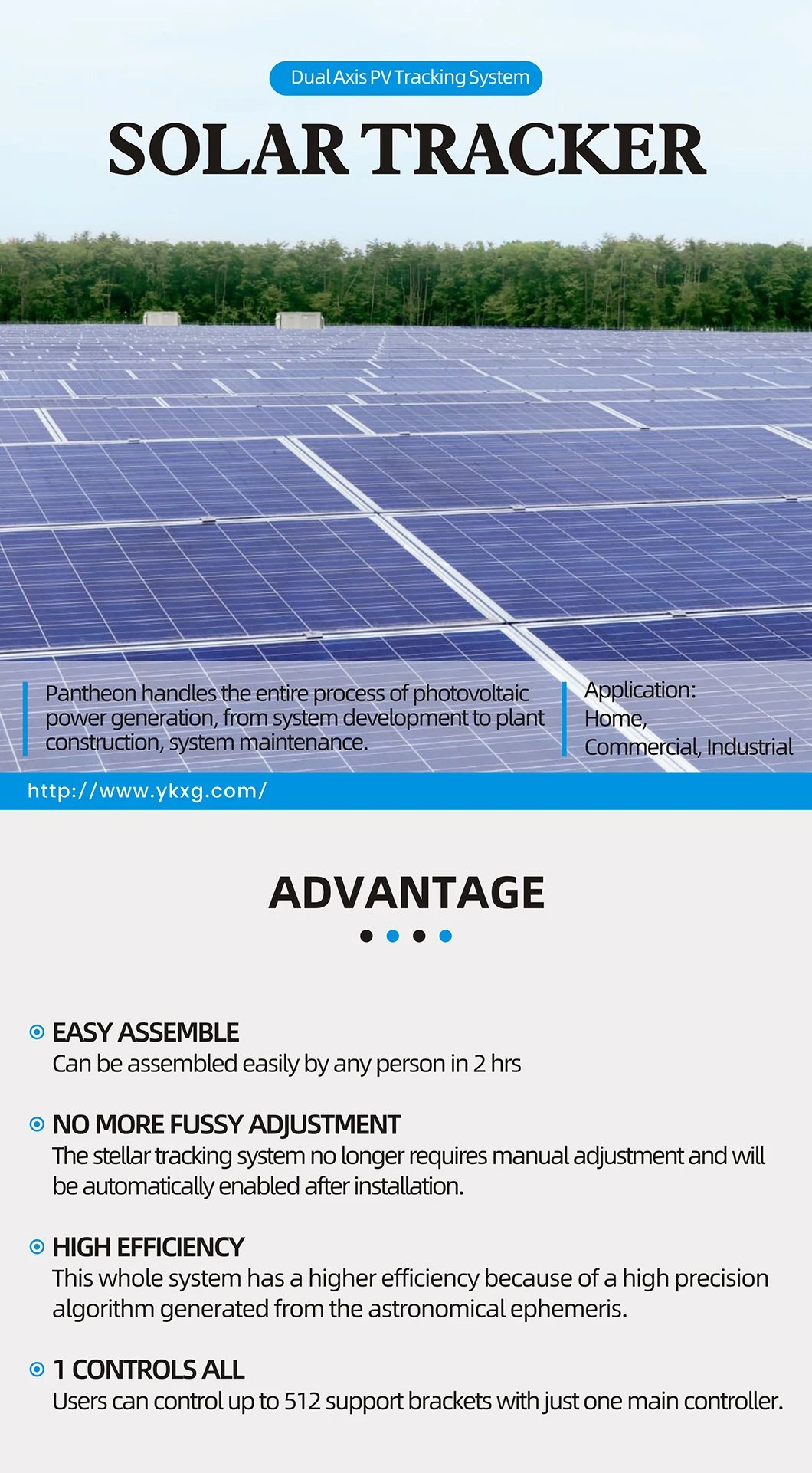 Dual Axis Solar PV Tracking System 3kw Smart Tracker Sun Power Clean Energy T6 Solar Power Generation Support Bracket